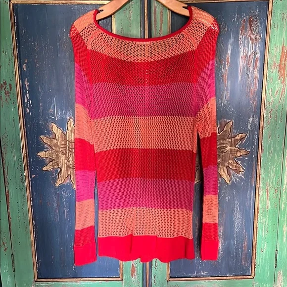 Mesh Striped Cover Up Sweater Long Sleeve Size Small - Picture 2 of 4